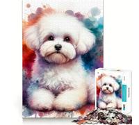 1000 Piece Jigsaw Puzzles- Bichon Maltese Dog in Watercolor Accurate Cut Fun Thinking Fun Game Slow Time Fun Christmas Home Art (38x26cm)