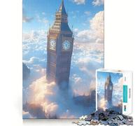 1000 Piece Jigsaw Puzzles- Big Ben Above The Clouds Neat Edge Decor Thinking Training Toy Easy Time Fun Birthday Game Gift (50x75cm)