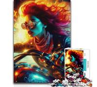 1000 Piece Jigsaw Puzzles Biker in The Streets Wall Art Art Work Gift Suitable for People Aged 14 And Above 38x26cm