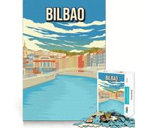 1000-piece Jigsaw Puzzles Bilbao Spain Vintage Travel Poster Perfect Edge Play Brain Skill Play Slow Play Fun Birthday Mind Gift (50x75cm)