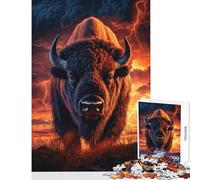 1000 Piece Jigsaw Puzzles Bison Majesty Storm's Fury Fun Peaceful Family Home Activity Heartwarming Festive Present Choice (38X26cm)