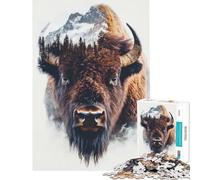 1000 Piece Jigsaw Puzzles Bison Mountain Double Exposure Addictive Toys to Cultivate Patience Hands-on Game for The Whole Family Funny Gifts (Size 38x26cm)