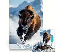 1000 Piece Jigsaw Puzzles- Bison Running Through The Snow Accurate Cut Fun Thinking Fun Game Slow Time Fun Christmas Home Art (38x52cm)