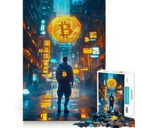 1000 Piece Jigsaw Puzzles Bitcoin Cyber Cityscape Clean Fit Decor Smart Mind Activity Cozy Time Play Christmas Fun Gift (38x52cm)