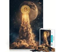 1000 Piece Jigsaw Puzzles- Bitcoin to The Moon Neat Edge Decor Thinking Training Toy Easy Time Fun Birthday Game Gift (38x52cm)