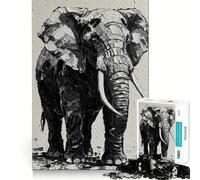 1000 Piece Jigsaw Puzzles Black And White Elephant Painting Clean Fit Decor Smart Mind Activity Cozy Time Play Christmas Fun Gift (38x52cm)