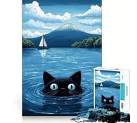 1000 Piece Jigsaw Puzzles- Black Cat by Mount Fuji Neat Edge Decor Thinking Training Toy Easy Time Fun Birthday Game Gift (50x75cm)