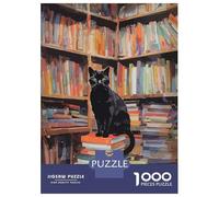 1000 Piece Jigsaw Puzzles- Black Cat in A Library Jigsaw Puzzle Brain Teaser Game Wall Decoration Deal As Gifts for The Whole Family 52x38cm/1000pcs