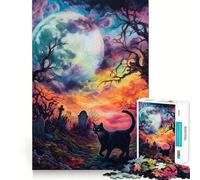 1000-piece Jigsaw Puzzles Black Cat in Graveyard Accurate Cut Art, Mental Challenge Toy, Easy Play Game, Birthday Mind Gift (50x75cm)