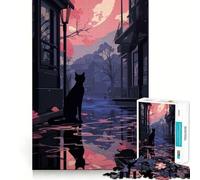 1000 Piece Jigsaw Puzzles Black Cat in Rainy Cityscape Precise Fit Game, Creative Fun Toy, Peace Game Play, Christmas Calm Gift (38x26cm)