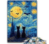 1000 Piece Jigsaw Puzzles Black Cat in The Night Sky 1000 Piece Puzzle,Artistic Wall Decor & Birthday Gift Idea for Friends, Home Office (38x26cm)