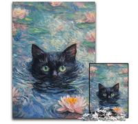 1000 Piece Jigsaw Puzzles Black Cat in The River Wooden Jigsaw Puzzles Games Toys Gift, Enhance Love between Couples for Age 14+ 50X75CM