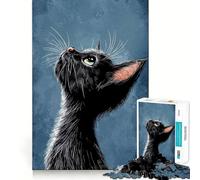 1000 Piece Jigsaw Puzzles Black Cat Looking Up Precise Fit Game, Creative Fun Toy, Peace Game Play, Christmas Calm Gift (38x26cm)