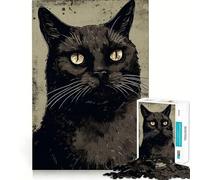 1000 Piece Jigsaw Puzzles Black Cat Portrait Vintage Precise Fit Game, Creative Fun Toy, Peace Game Play, Christmas Calm Gift (38x26cm)