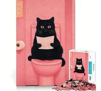 1000-piece Jigsaw Puzzles Black Cat Reading on Toilet Accurate Cut Art, Mental Challenge Toy, Easy Play Game, Birthday Mind Gift (38x52cm)