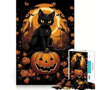 1000 Piece Jigsaw Puzzles- Black Cat ﹨uamp; Jack-o'-Lantern Neat Edge Decor Thinking Training Toy Easy Time Fun Birthday Game Gift (38x52cm)