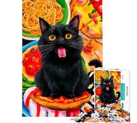 1000 Piece Jigsaw Puzzles Black Cats Food Feast for Birthday, Chrismas Wall Decoration Educational Toy for And 14 Years And over (38x52cm)