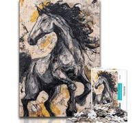 1000 Piece Jigsaw Puzzles Black Golden Horse Teenager Puzzles,Challenging Game Toys Wall Decoration Unique Birthday And Xmas Gifts (size 75x50cm)
