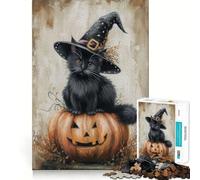 1000 Piece Jigsaw Puzzles Black Halloween Kitten Precise Fit Game, Creative Fun Toy, Peace Game Play, Christmas Calm Gift (38x52cm)
