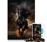 1000-piece Jigsaw Puzzles Black Horse Galloping Accurate Cut Art, Mental Challenge Toy, Easy Play Game, Birthday Mind Gift (38x26cm)