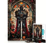 1000-piece Jigsaw Puzzles Black Knight Stained Glass Accurate Cut Art, Mental Challenge Toy, Easy Play Game, Birthday Mind Gift (38x26cm)