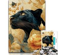 1000 Piece Jigsaw Puzzles Black Leopard Flowers 1000 Piece Jigsaw,Stress Reliever Staycation Kill Time Parent-child Interaction (size 75x50cm)
