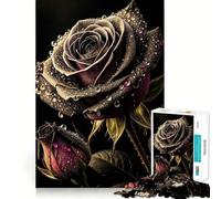1000 Piece Jigsaw Puzzles Black Rose with Dew Drops Precise Fit Game, Creative Fun Toy, Peace Game Play, Christmas Calm Gift (38x26cm)