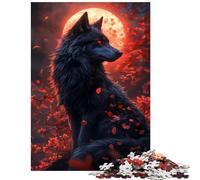 1000-piece Jigsaw Puzzles Black Wolf Under Blood Moon Fun at Home Activities, Analysis And Logic Brain Teaser Game for Ages 14 And over (38x52cm)