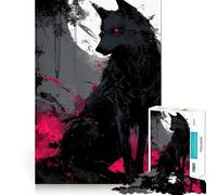 1000-piece Jigsaw Puzzles Black Wolf with Red Eyes Digital Art Accurate Cut Art, Mental Challenge Toy, Easy Play Game, Birthday Mind Gift (38x52cm)