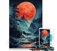 1000-piece Jigsaw Puzzles Blood Moon Landscape Accurate Cut Art, Mental Challenge Toy, Easy Play Game, Birthday Mind Gift (50x75cm)