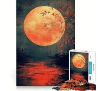 1000-piece Jigsaw Puzzles Blood Moon Over Water Accurate Cut Art, Mental Challenge Toy, Easy Play Game, Birthday Mind Gift (38x52cm)