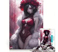 1000 Piece Jigsaw Puzzles Bloody Rose Anime Lady, Brain Teaser Game, Home Decoration, with Fully Interlocking Randomly Shaped Pieces 50x75cm