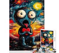1000 Piece Jigsaw Puzzles Blue Creature Holding Heart Fun Peaceful Family Home Activity Heartwarming Festive Present Choice (38X26cm)
