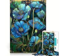 1000 Piece Jigsaw Puzzles Blue Poppy Stained Glass Precise Fit Game, Creative Fun Toy, Peace Game Play, Christmas Calm Gift (50x75cm)