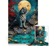 1000 Piece Jigsaw Puzzles Blue Tiger Moon Precise Fit Game, Creative Fun Toy, Peace Game Play, Christmas Calm Gift (38x26cm)