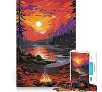1000-piece Jigsaw Puzzles Bonfire By The Lake Accurate Cut Art, Mental Challenge Toy, Easy Play Game, Birthday Mind Gift (38x52cm)