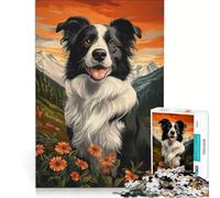 1000-piece Jigsaw Puzzles Border Collie in Mountain Landscape, Toy Wall Decor, Challenging To Complete, Improving Love between Couples 50x75cm