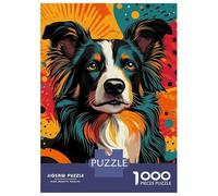 1000 Piece Jigsaw Puzzles- Border Collie Pop Art Energetic Border Collie in Pop Art Form Jigsaw Puzzle Brain Teaser Game Wall Decoration Deal As Gifts for The Whole Family 52x38cm/1000pcs