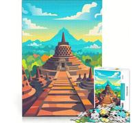 1000-piece Jigsaw Puzzles Borobudur Temple Poster, Toy Wall Decor, Challenging To Complete, Improving Love between Couples 38x52cm