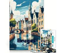1000 Piece Jigsaw Puzzles Bruges, Belgium Travel Poster Accurate Joint Fun Thinking Game Play Peace Time Play Christmas Calm Gift (50x75cm)