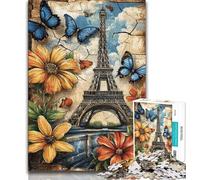 1000 Piece Jigsaw Puzzles Butterfly Flowers Eiffel,Stress Reliever Difficult Challenge Every Piece Is Unique - Challenging Family Fun Game (38x26cm)