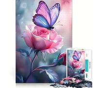 1000 Piece Jigsaw Puzzles Butterfly on A Pink Rose Accurate Cut Fun Mental Challenge Toy Rest Time Game Birthday Art Play (38x52cm)