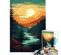 1000 Piece Jigsaw Puzzles Calm Forest River Sunset Difficult And Challenge Difficult Hard Practical Game for And 14 Years And over (38X52cm)