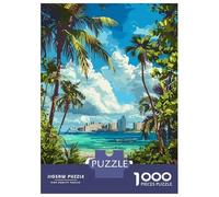 1000 Piece Jigsaw Puzzles- Cancun Mexico Tropical Beach Illustration Teenager Puzzles Brain Teaser Game Stress Reliever Deal As Gifts for The Whole Family 38x26cm/1000pcs
