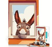 1000 Piece Jigsaw Puzzles Cartoon Donkey Looking Through Window Accurate Cut Fun Mental Challenge Toy Rest Time Game Birthday Art Play (38x26cm)
