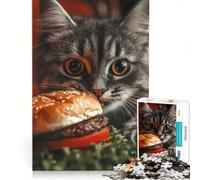 1000 Piece Jigsaw Puzzles Cat Craving Burger, Brain Teaser Game, Difficult And Challenge, Birthday Present, Gifts, 50x75cm