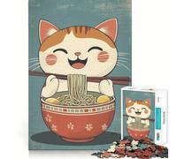 1000 Piece Jigsaw Puzzles Cat Eating Ramen Accurate Cut Fun Mental Challenge Toy Rest Time Game Birthday Art Play (38x26cm)