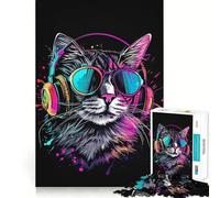 1000 Piece Jigsaw Puzzles Cat Headphone Dj Music Accurate Cut Fun Mental Challenge Toy Rest Time Game Birthday Art Play (38x26cm)