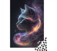 1000 Piece Jigsaw Puzzles Cat in Cosmic Nebula for Adults Wooden Puzzles Educational Toys 1000pcs (75x50cm)