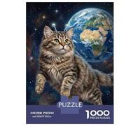 1000 Piece Jigsaw Puzzles- Cat in Space with Earth Jigsaws for Adults DIY Toys Perfect Decoration Deal As Gifts for The Whole Family 70x50cm/1000pcs